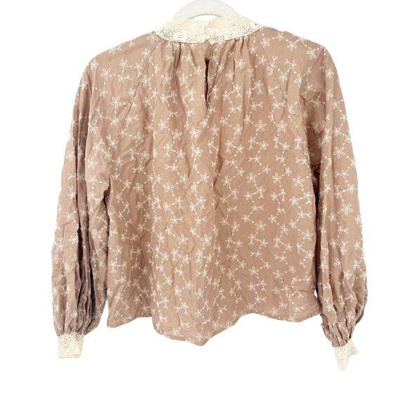 Zara Womens Peasant Embroidered Cottagecore‎ Prairie Mock Neck Blouse Size XS - Picture 2 of 8